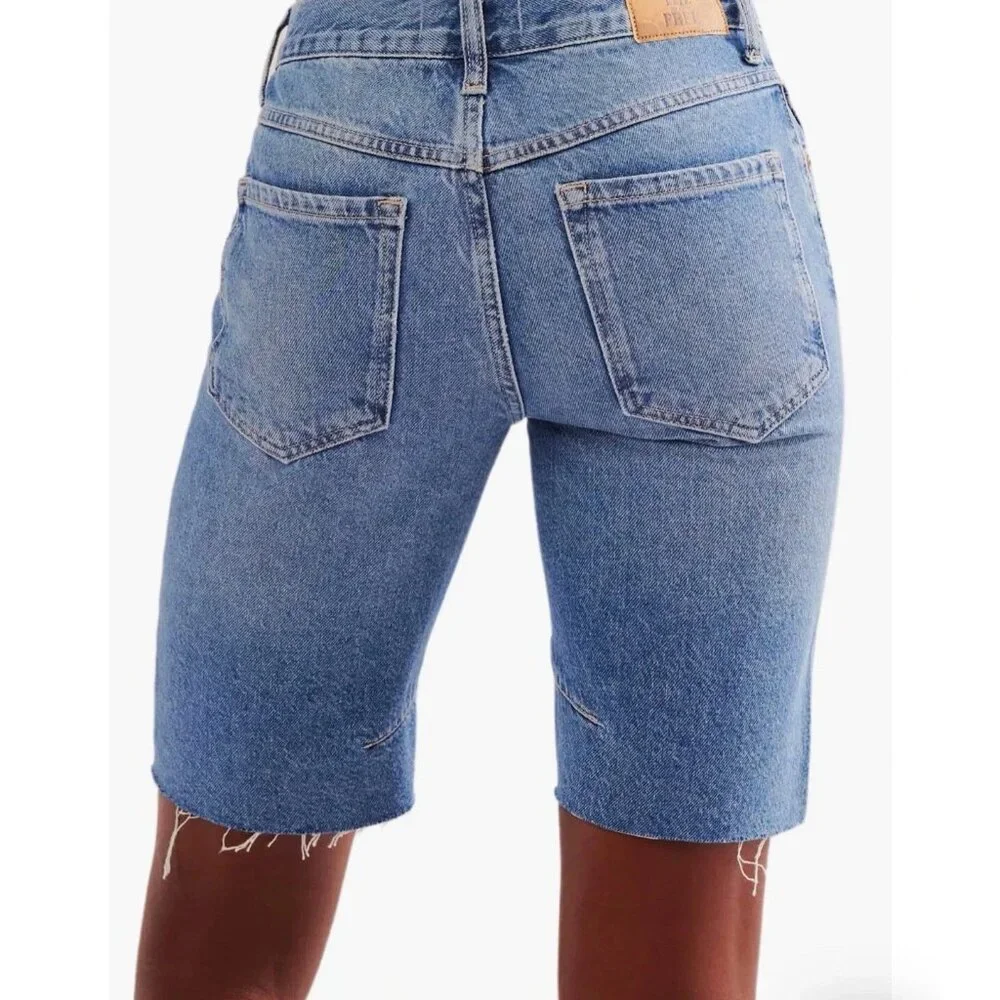 Free People Ghost Town High‎ Rise Long Short Bermuda Womens 27 Medium Wash